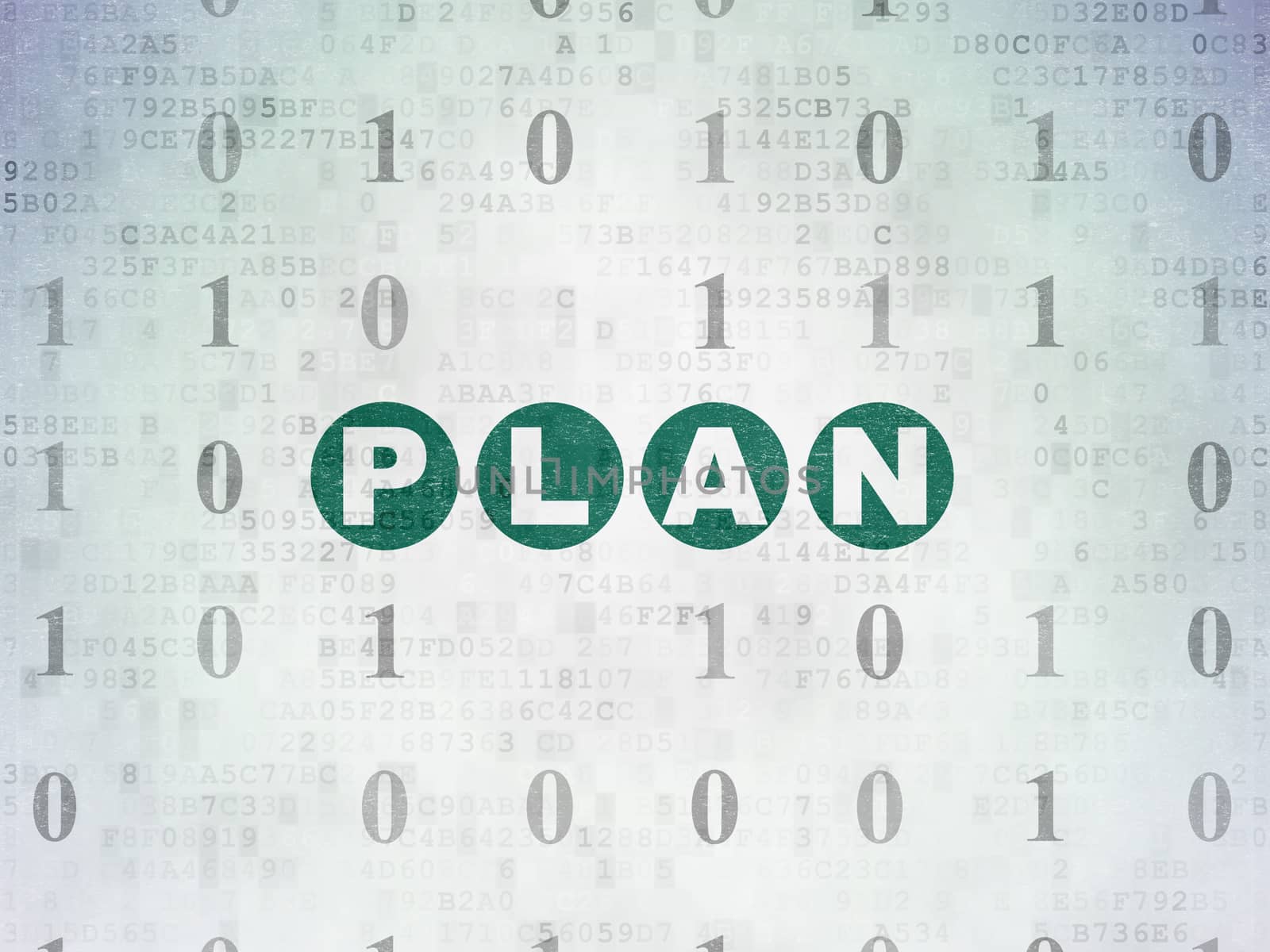 Business concept: Painted green text Plan on Digital Data Paper background with Binary Code