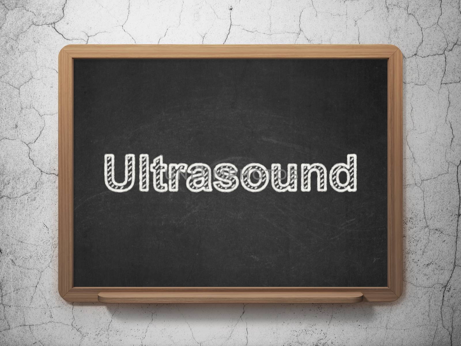 Healthcare concept: text Ultrasound on Black chalkboard on grunge wall background, 3D rendering