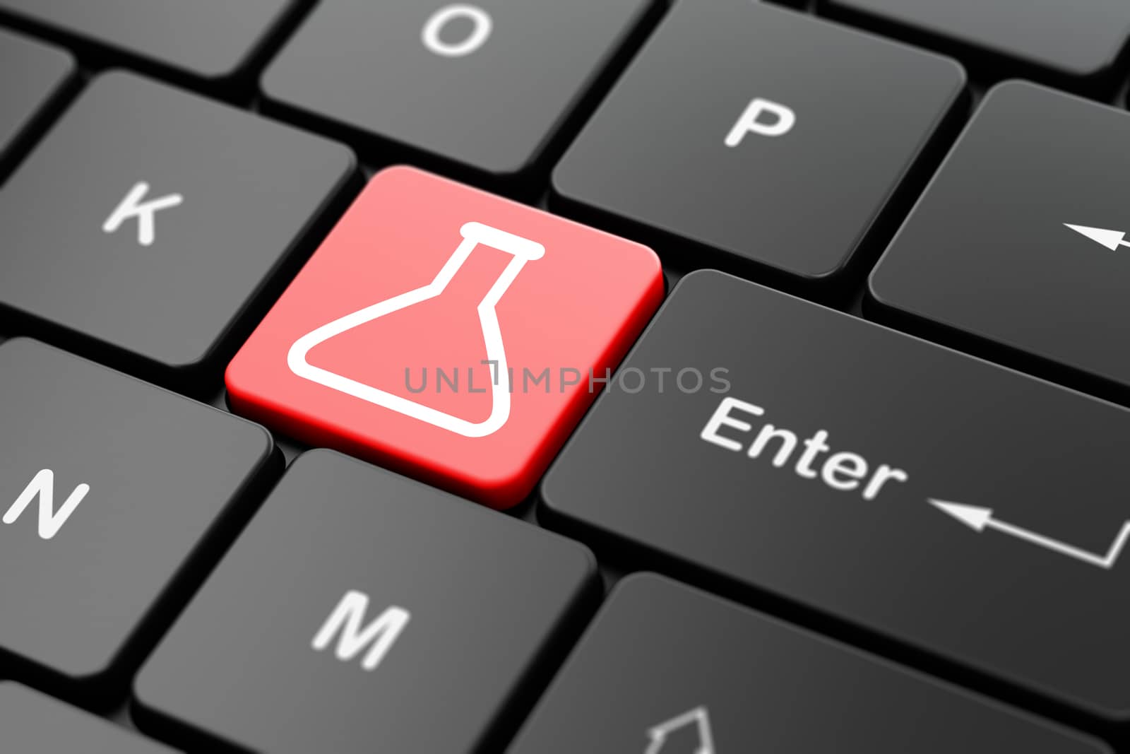 Science concept: Flask on computer keyboard background by maxkabakov