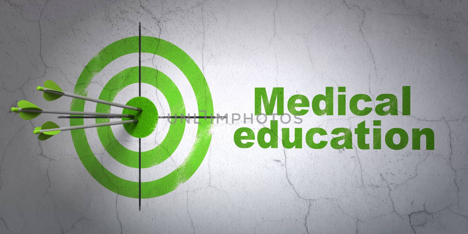 Learning concept: target and Medical Education on wall background by maxkabakov