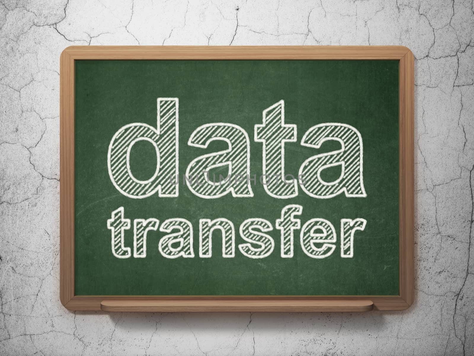 Data concept: text Data Transfer on Green chalkboard on grunge wall background, 3D rendering