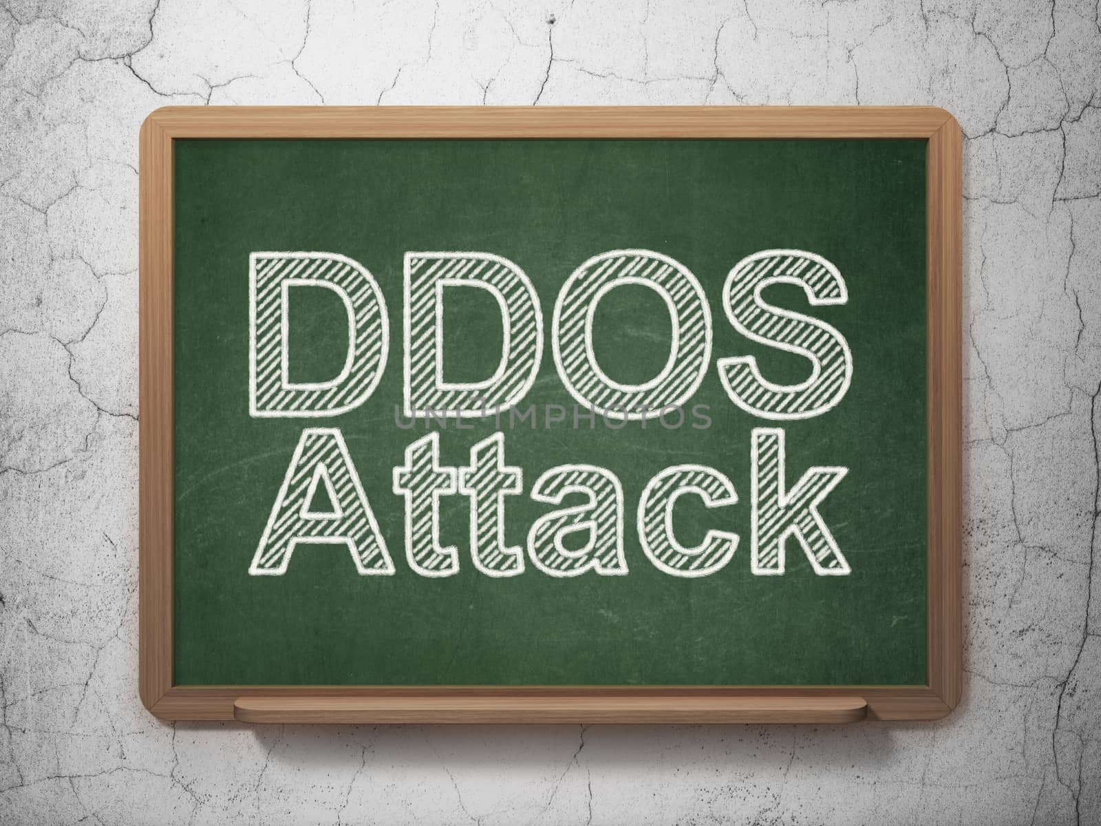 Safety concept: text DDOS Attack on Green chalkboard on grunge wall background, 3D rendering