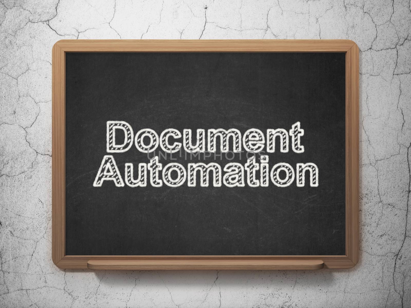 Business concept: text Document Automation on Black chalkboard on grunge wall background, 3D rendering