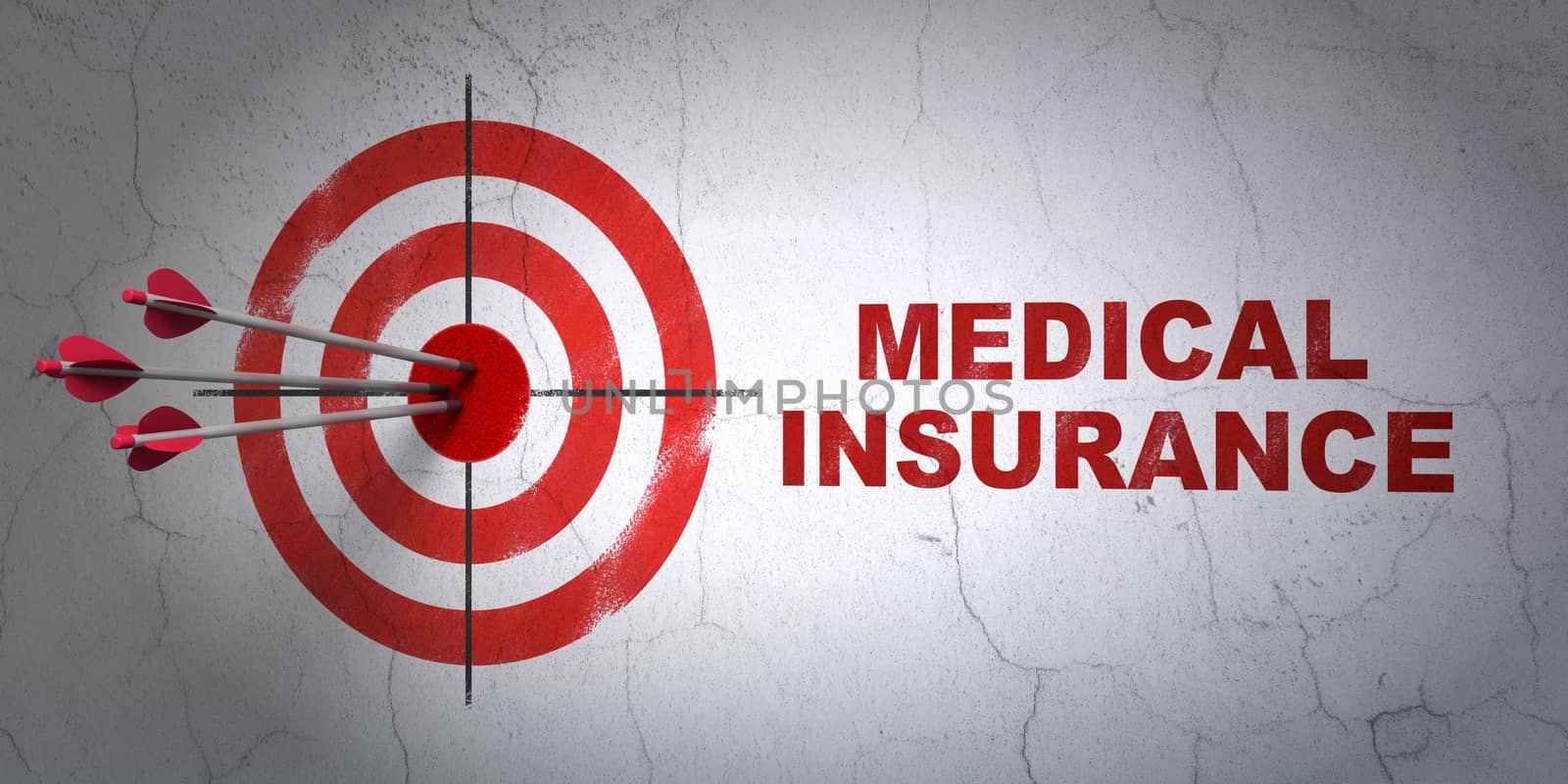 Insurance concept: target and Medical Insurance on wall background by maxkabakov