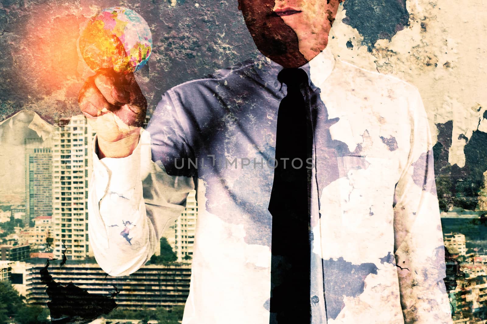 Young businessman with old vintage of background.