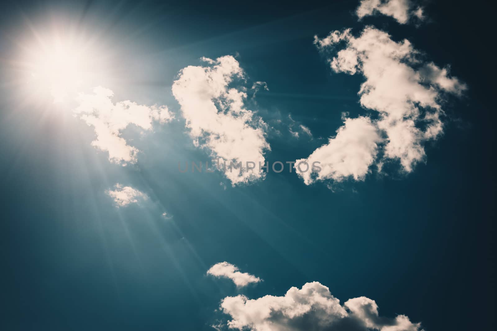 Abstract background, blue sky with clouds close-up