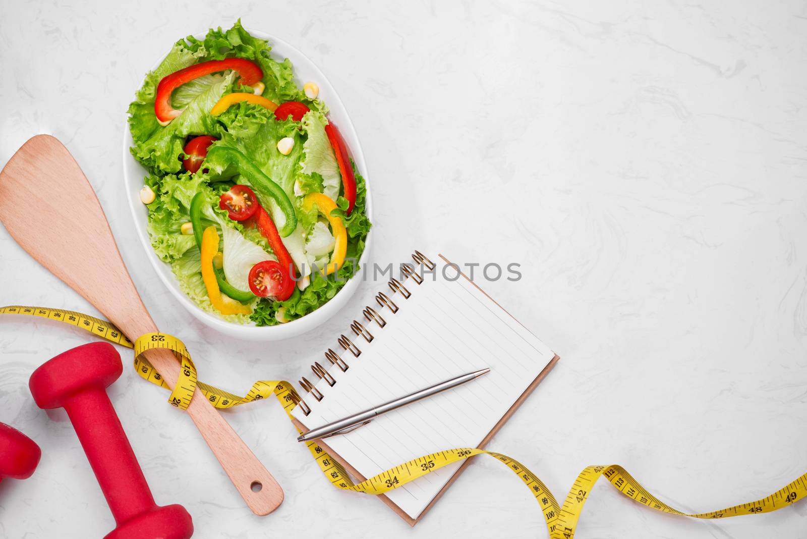 Healthy fitness meal with fresh salad. Diet concept.