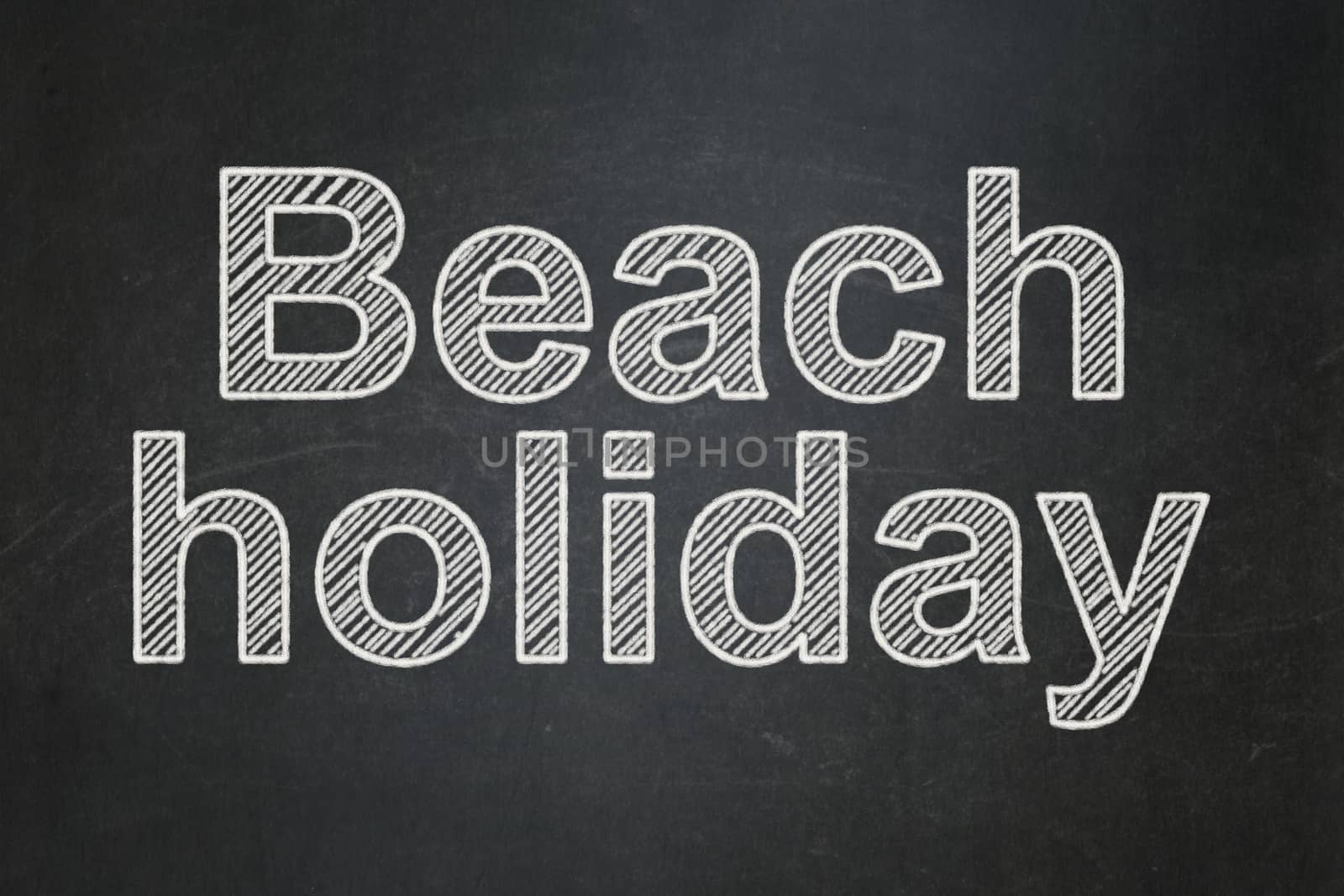 Tourism concept: text Beach Holiday on Black chalkboard background