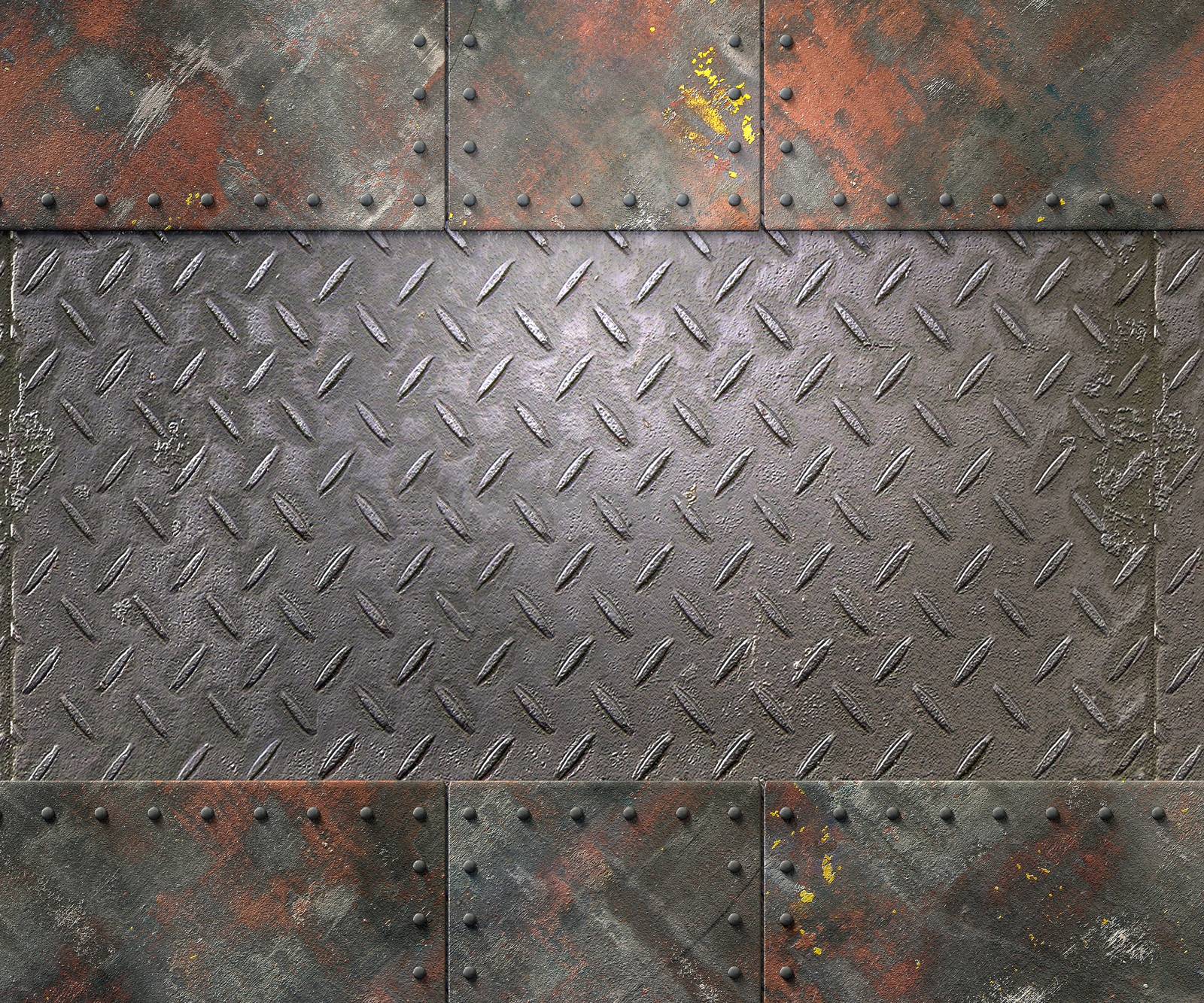 Metal texture with plates and rivets background 3d illustration