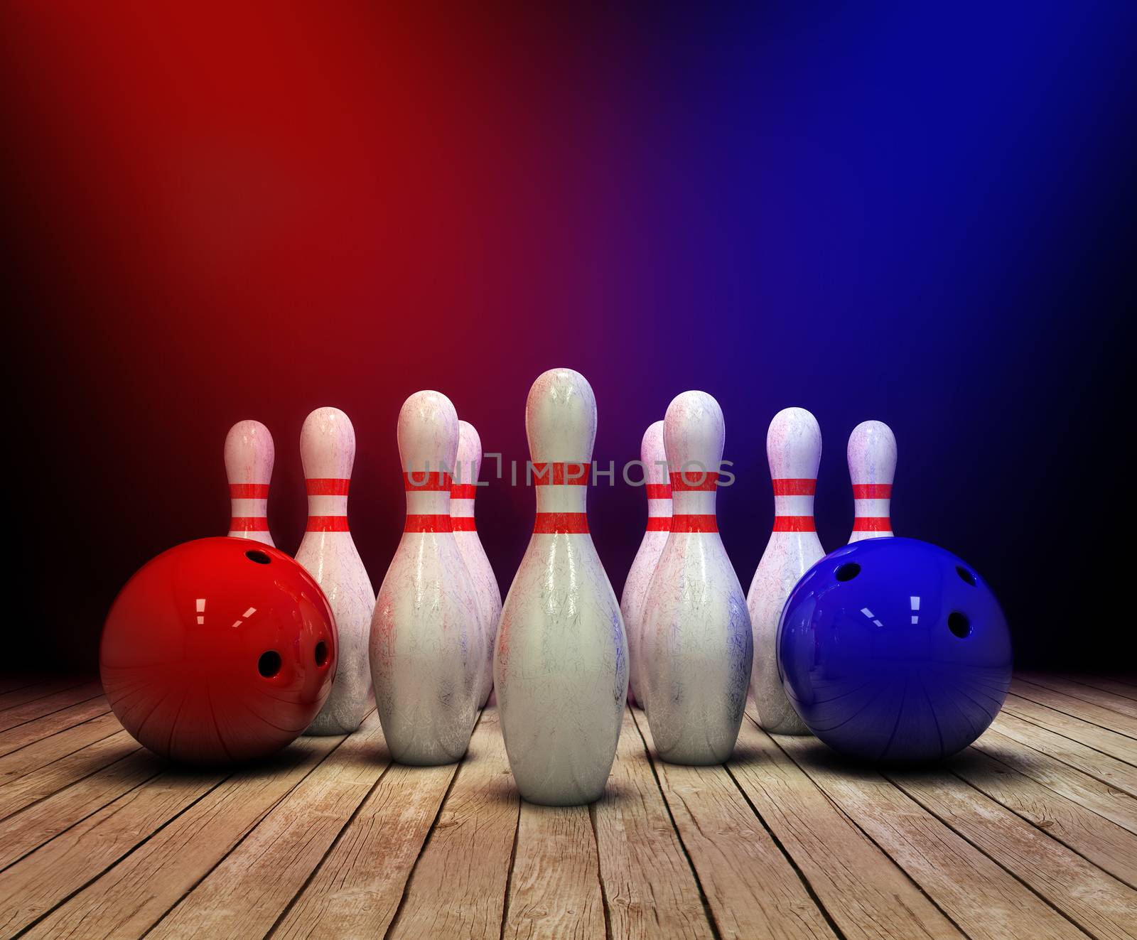 Bowling ball and pins background by dynamicfoto