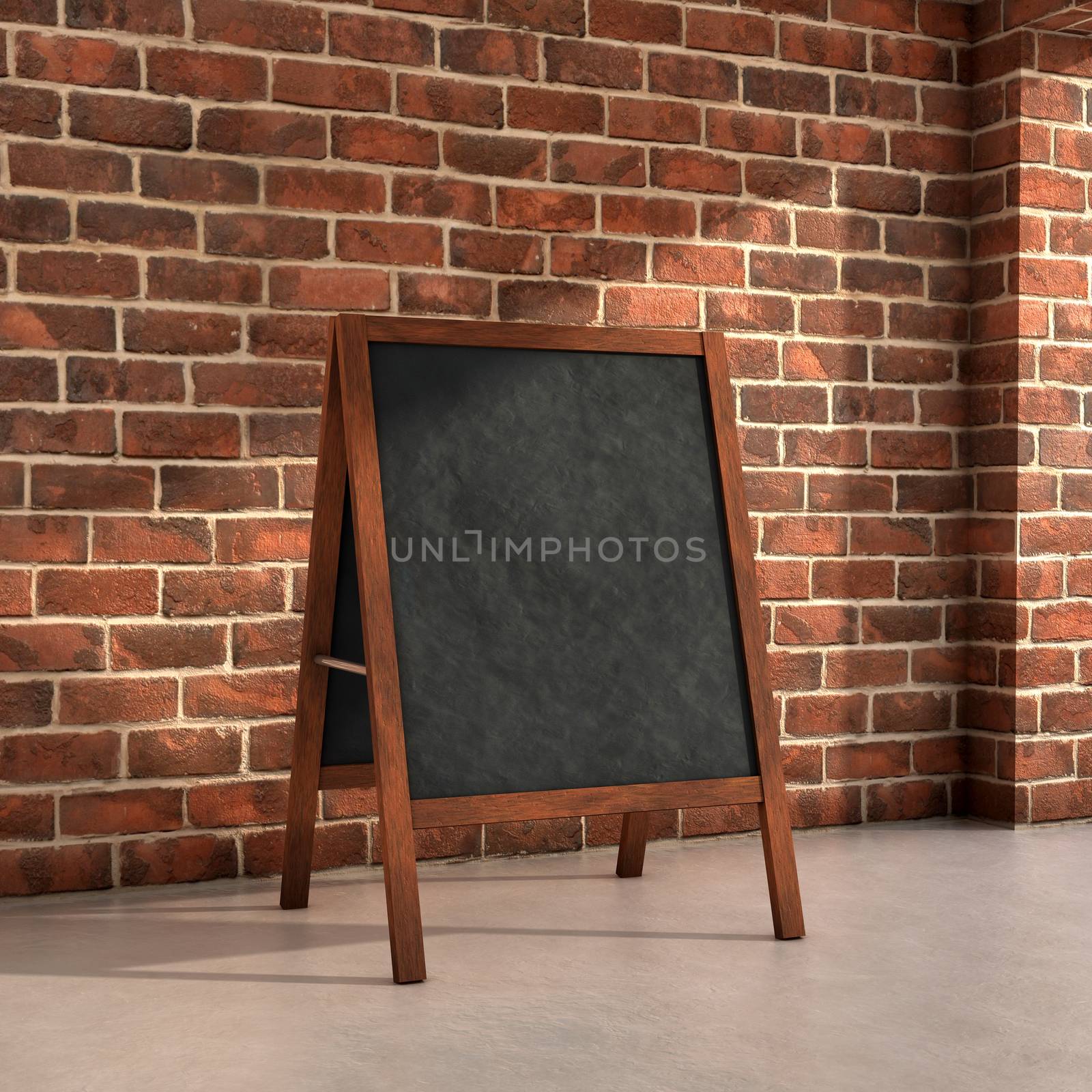 Blackboard menu inside a room 3d illustration