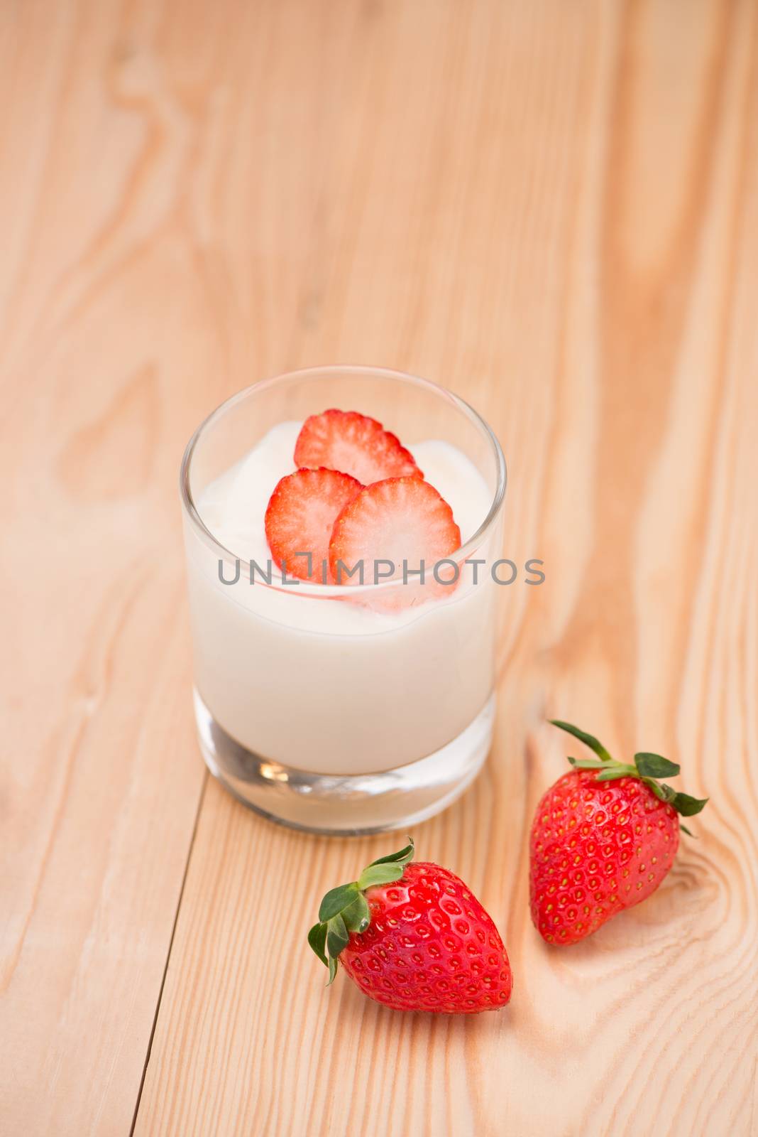 Strawberry Yoghurt. Healthy food with Strawberries and yoghurt breakfast on table.