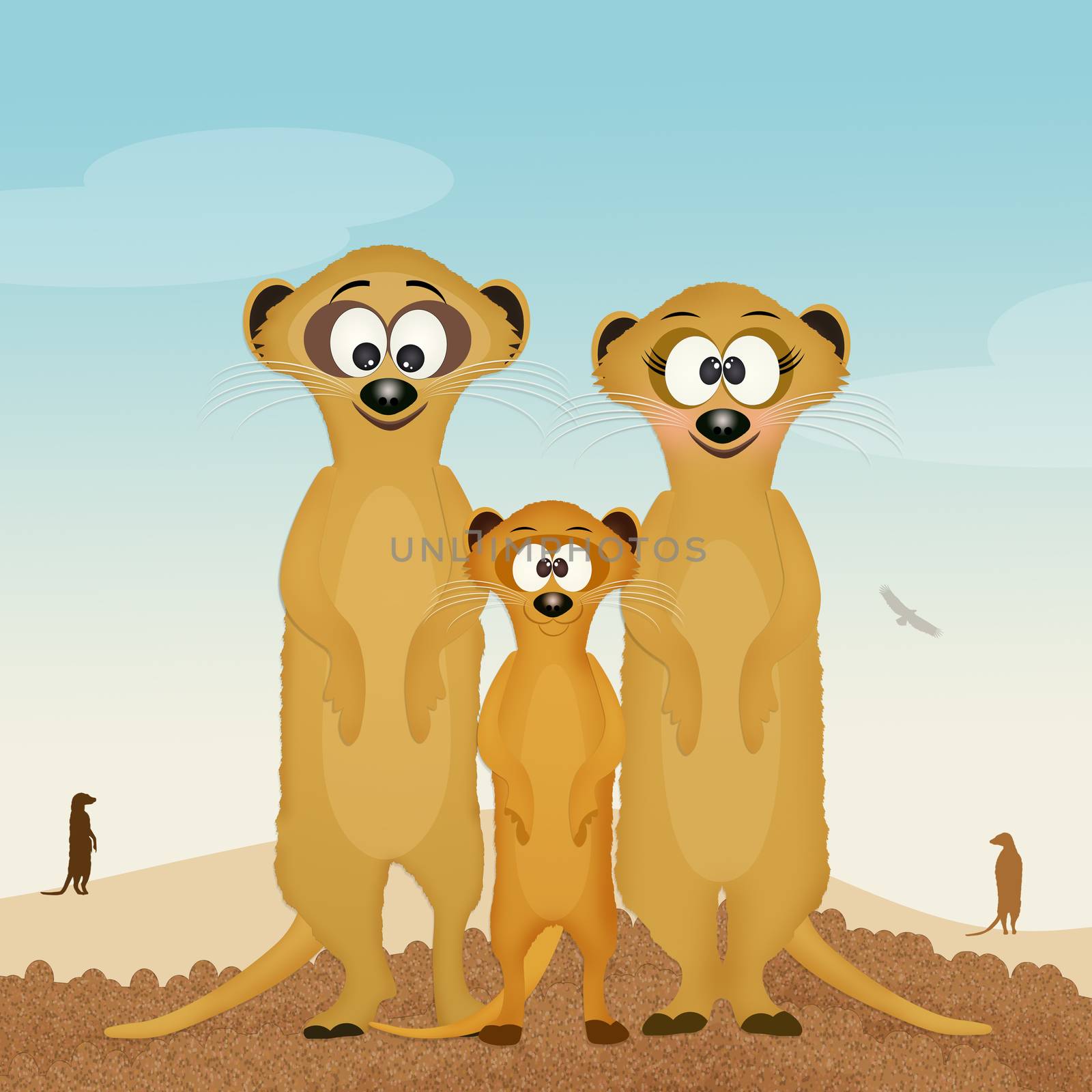 illustration of meerkats family in the desert