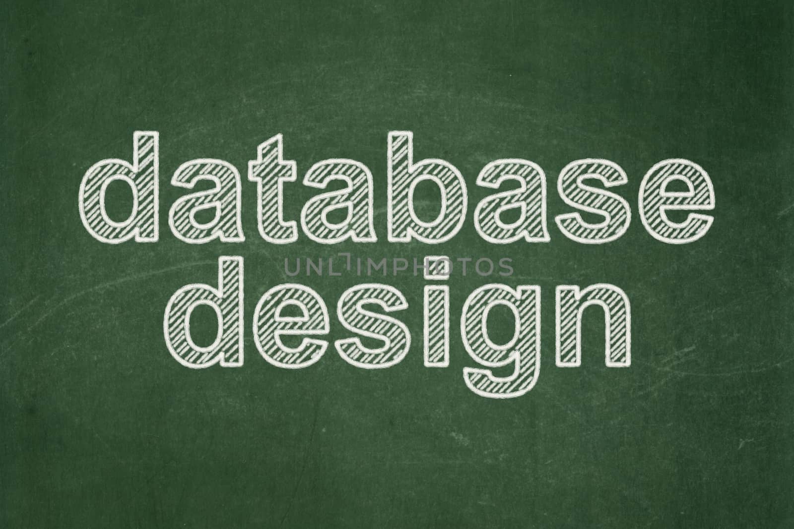 Software concept: text Database Design on Green chalkboard background