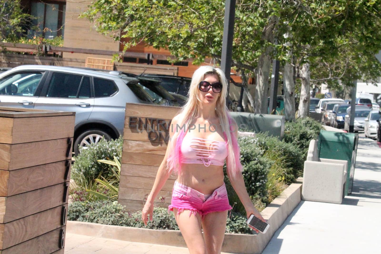 Frenchy Morgan the "Ce;ebrity Big Brother" Star is seen wearing a risque outfit having lunch at Nobu, Malibu, CA 05-02-17