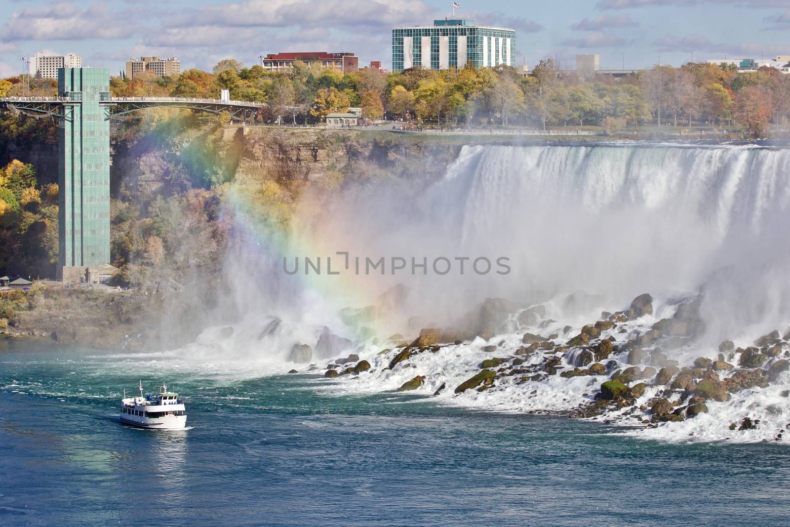 Beautiful image with amazing Niagara waterfall, rainbow, and a ship by teo