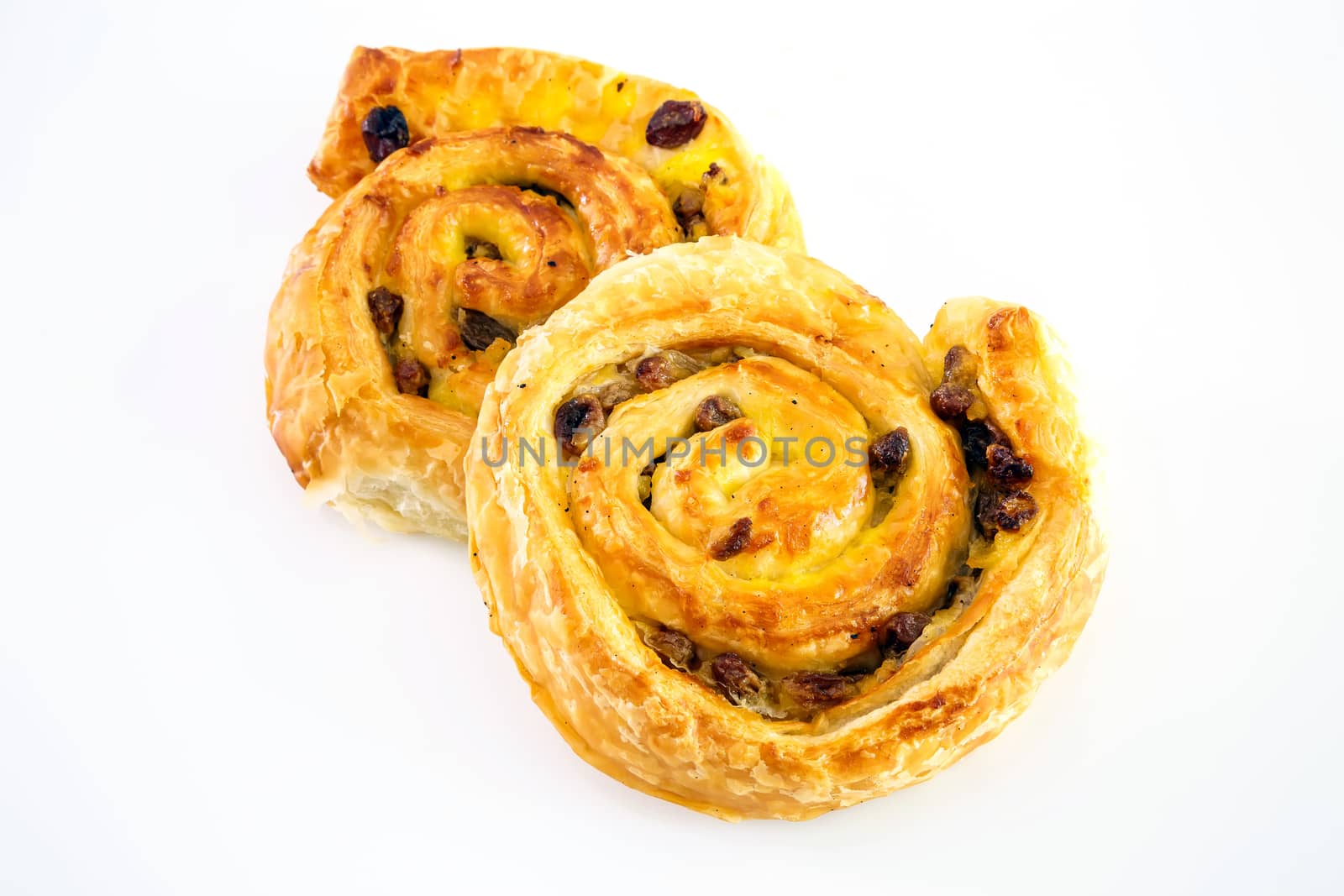 Closeup on grape bread with white background