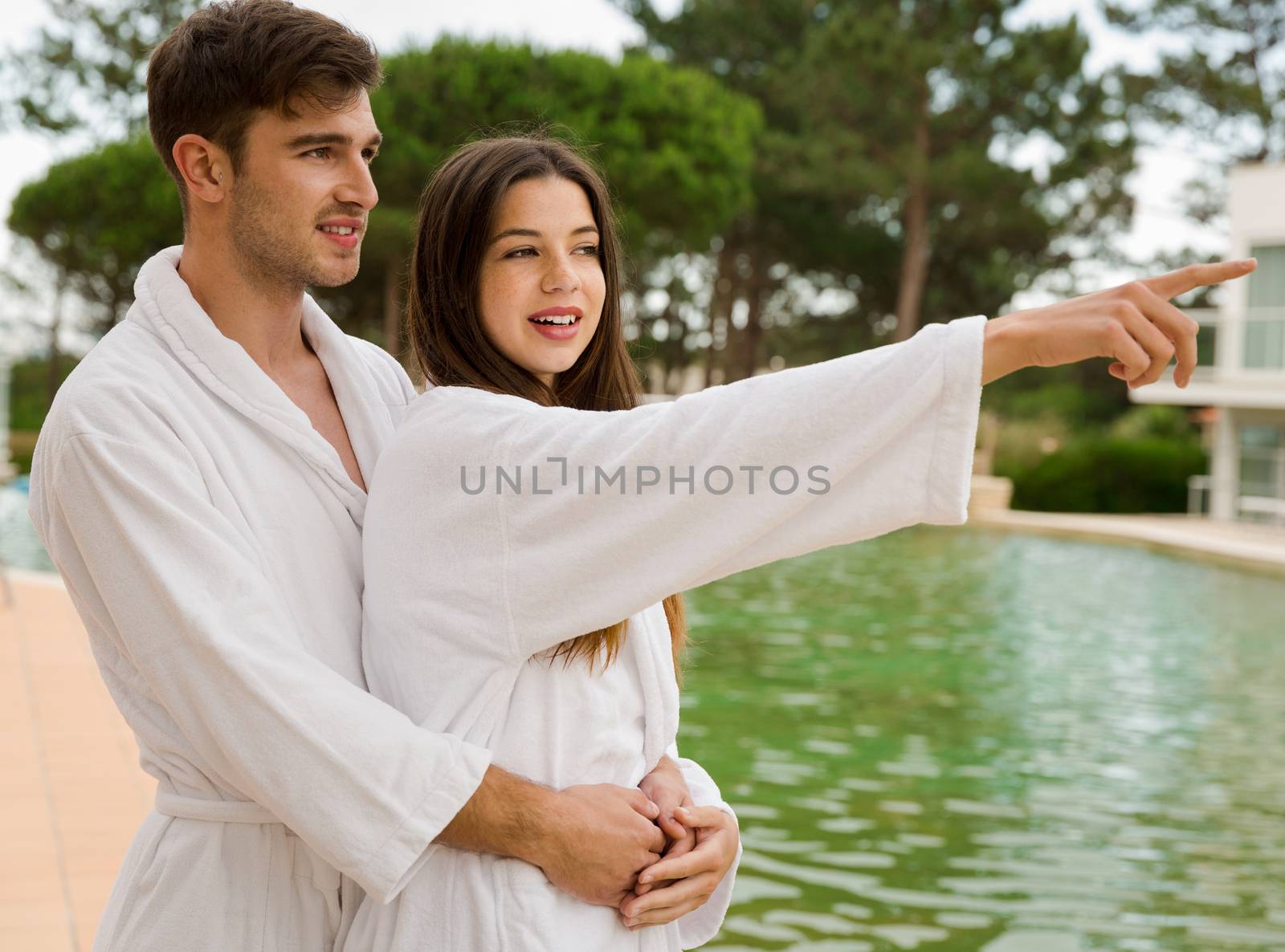 Young couple enjoying vacations in a hotel