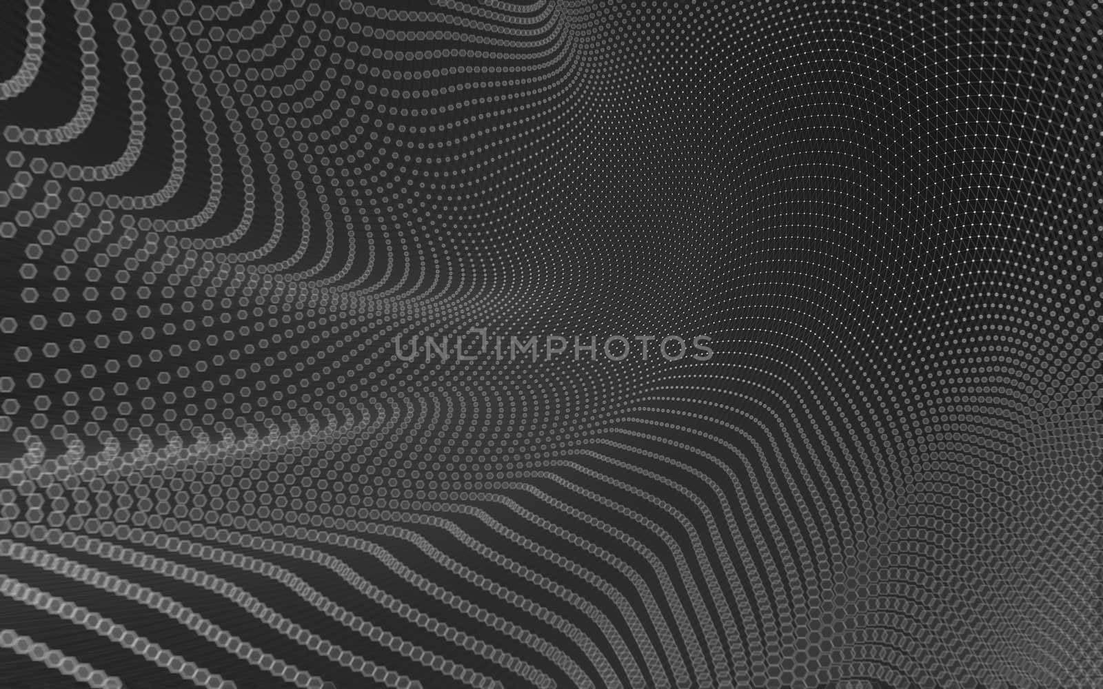 Abstract polygonal space low poly dark background with connecting dots and lines. Connection structure. 3d rendering