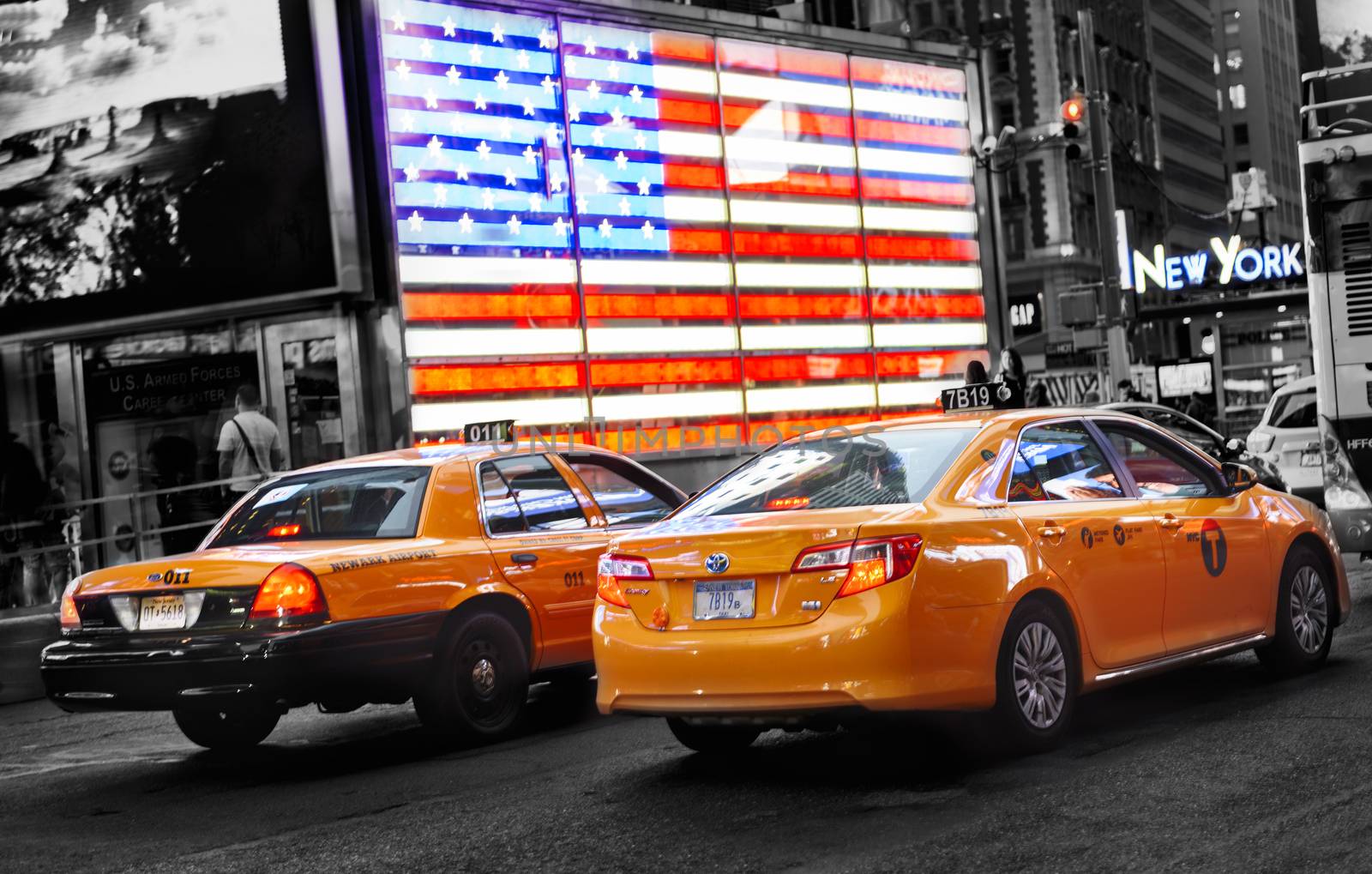 NEW YORK CITY -JULY 09: Times Square, featured with Broadway Theaters and animated LED signs, is a symbol of New York City and the United States, July 09, 2015 in Manhattan, New York City. USA.