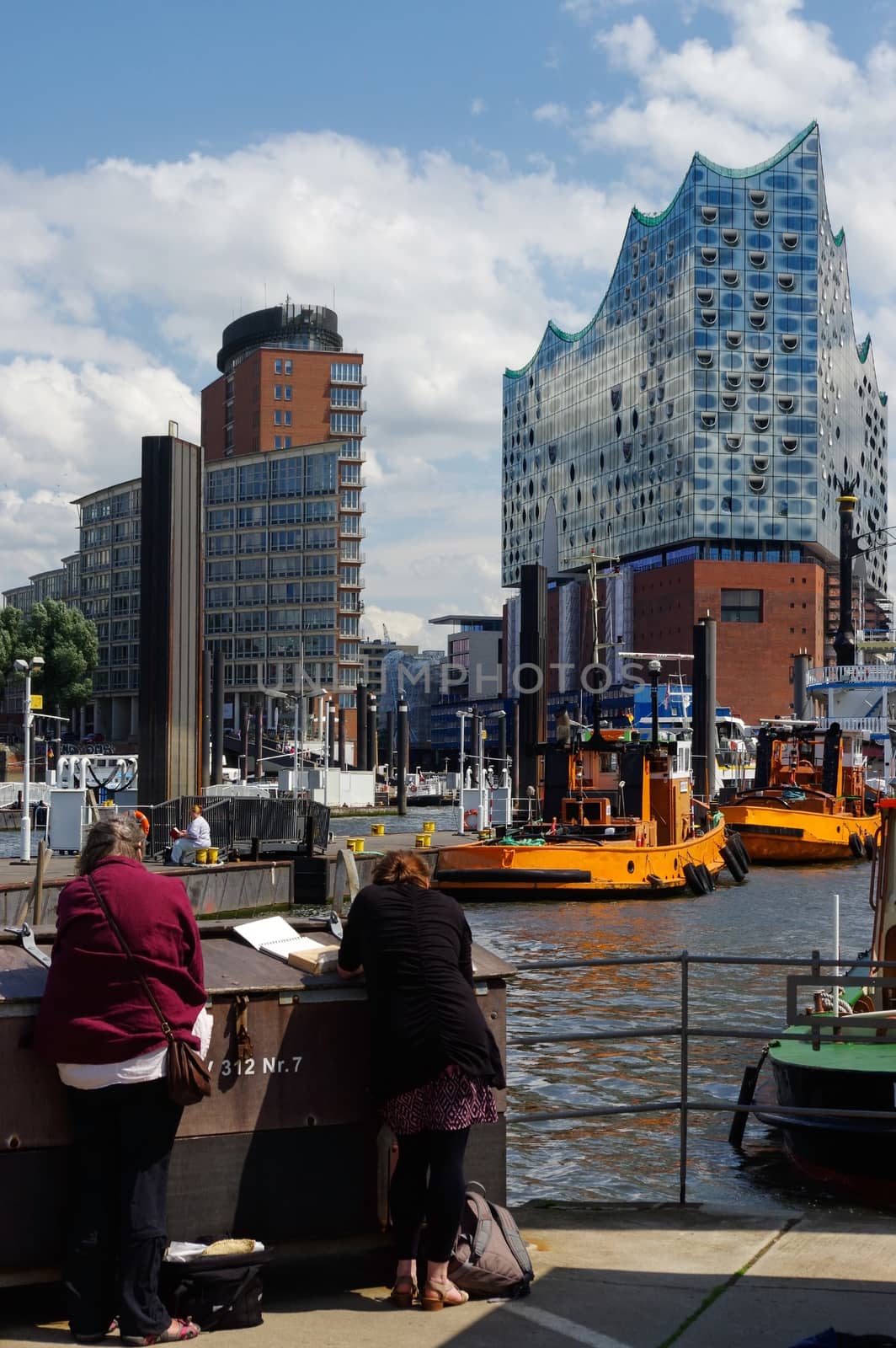 HAMBURG, GERMANY - JULY 18, 2015: the View of Hamburg from the port place, Hamburg is the second largest city in Germany and the eighth largest city in the European Union.