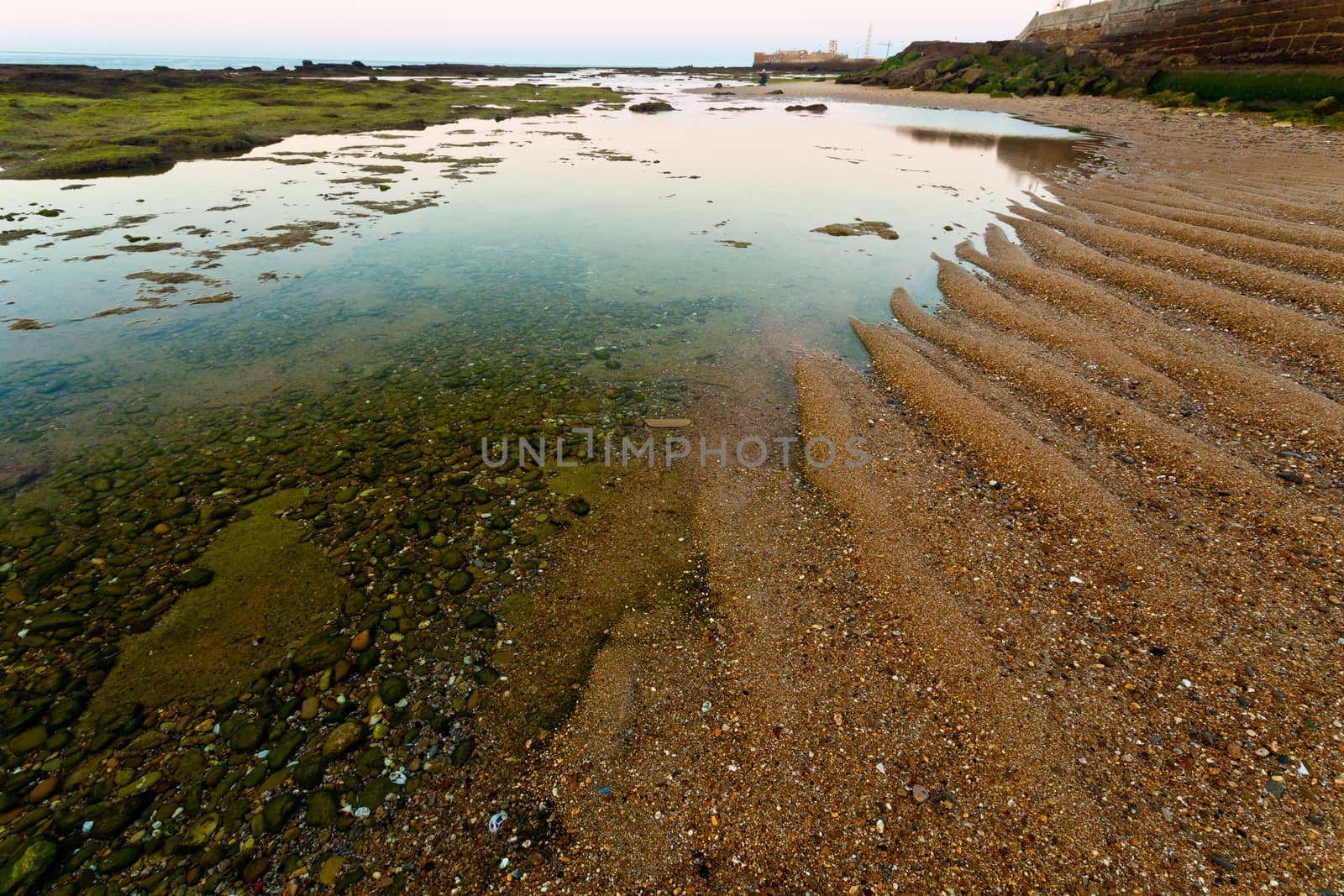 Landscape of the beach of La Caleta on  the province of Cadiz on Spain, about to dawn