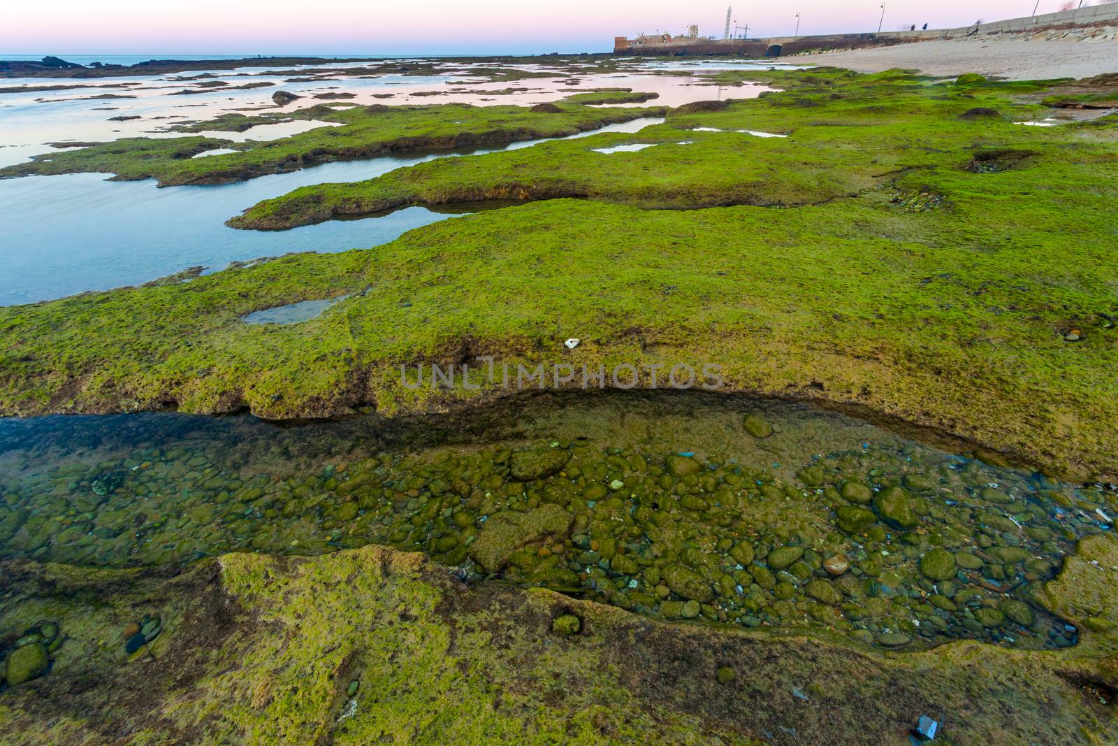Landscape of the beach of La Caleta on  the province of Cadiz on Spain, about to dawn