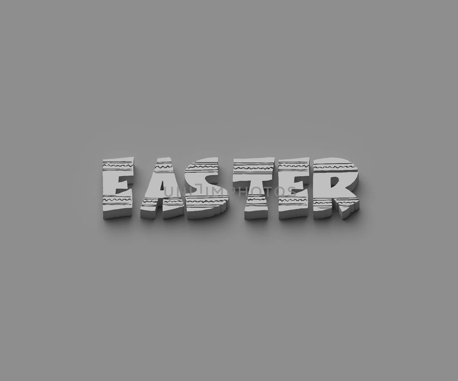 BLACK AND WHITE PHOTO OF 3D WORDS OF 'EASTER' ON PLAIN BACKGROUND