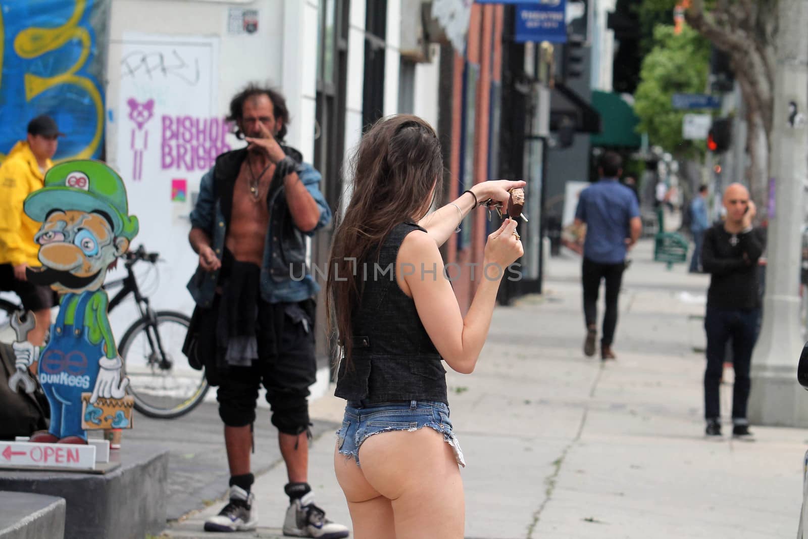 Alicia Arden the "Baywatch" actress is spotted wearing a barely-there outfit while shopping on Melrose Ave. on a hot day, and has a run-in with a homless man, Los Angeles, CA 05-03-17/ImageCollect by ImageCollect