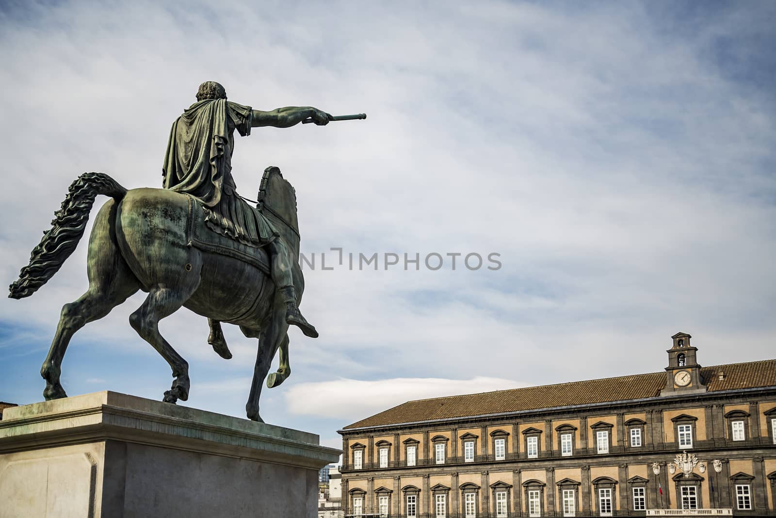 Equestrian Statue outside of the Royal palace of Naples, Italy