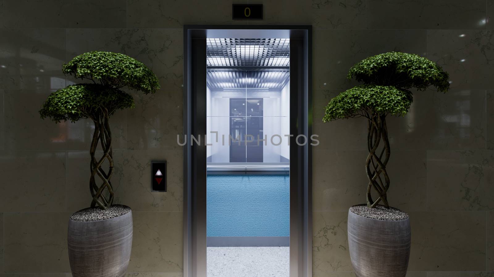 Open and closed chrome metal office building elevator doors concept animation by denisgo