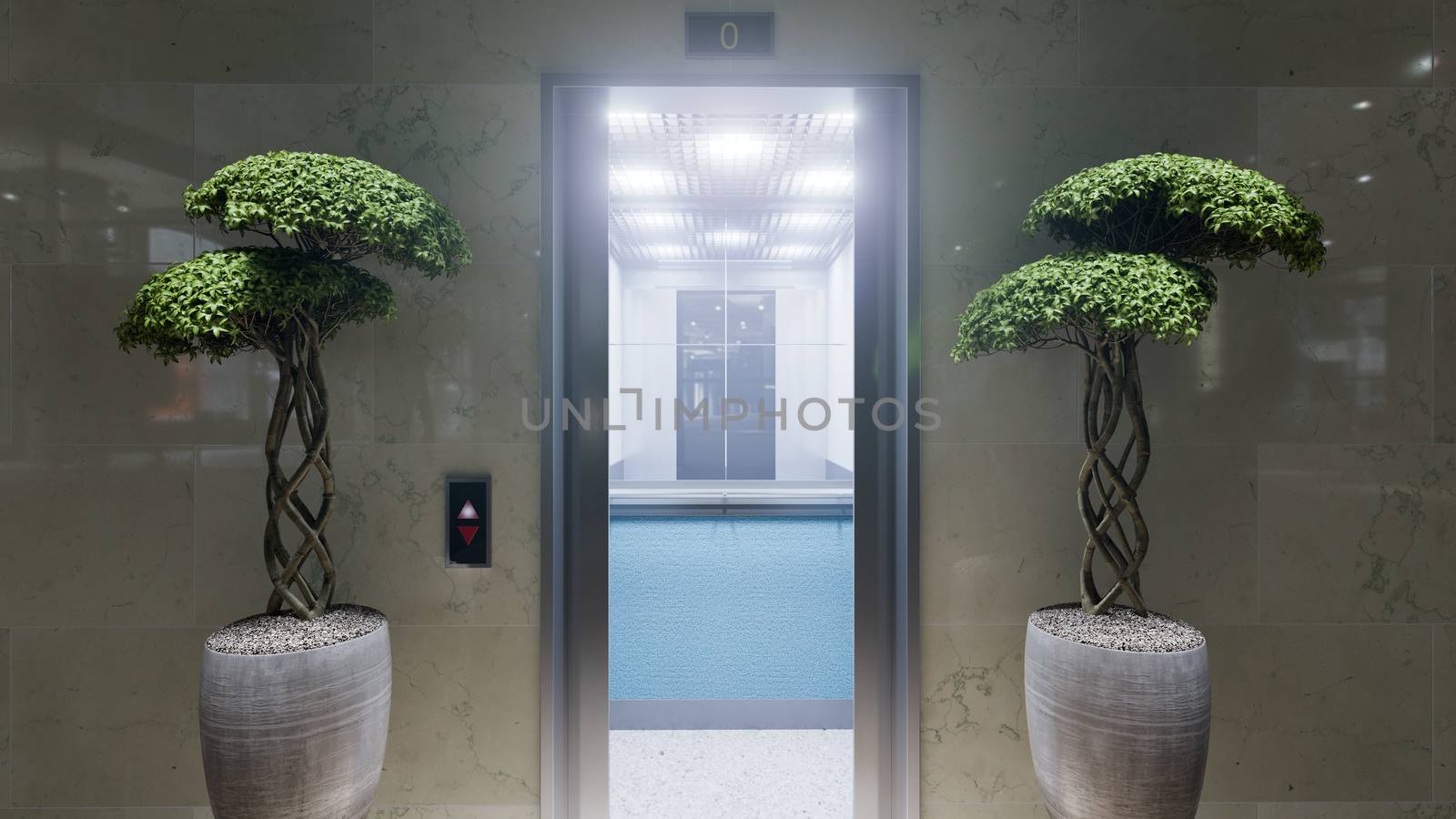 Open and closed chrome metal office building elevator doors concept animation by denisgo