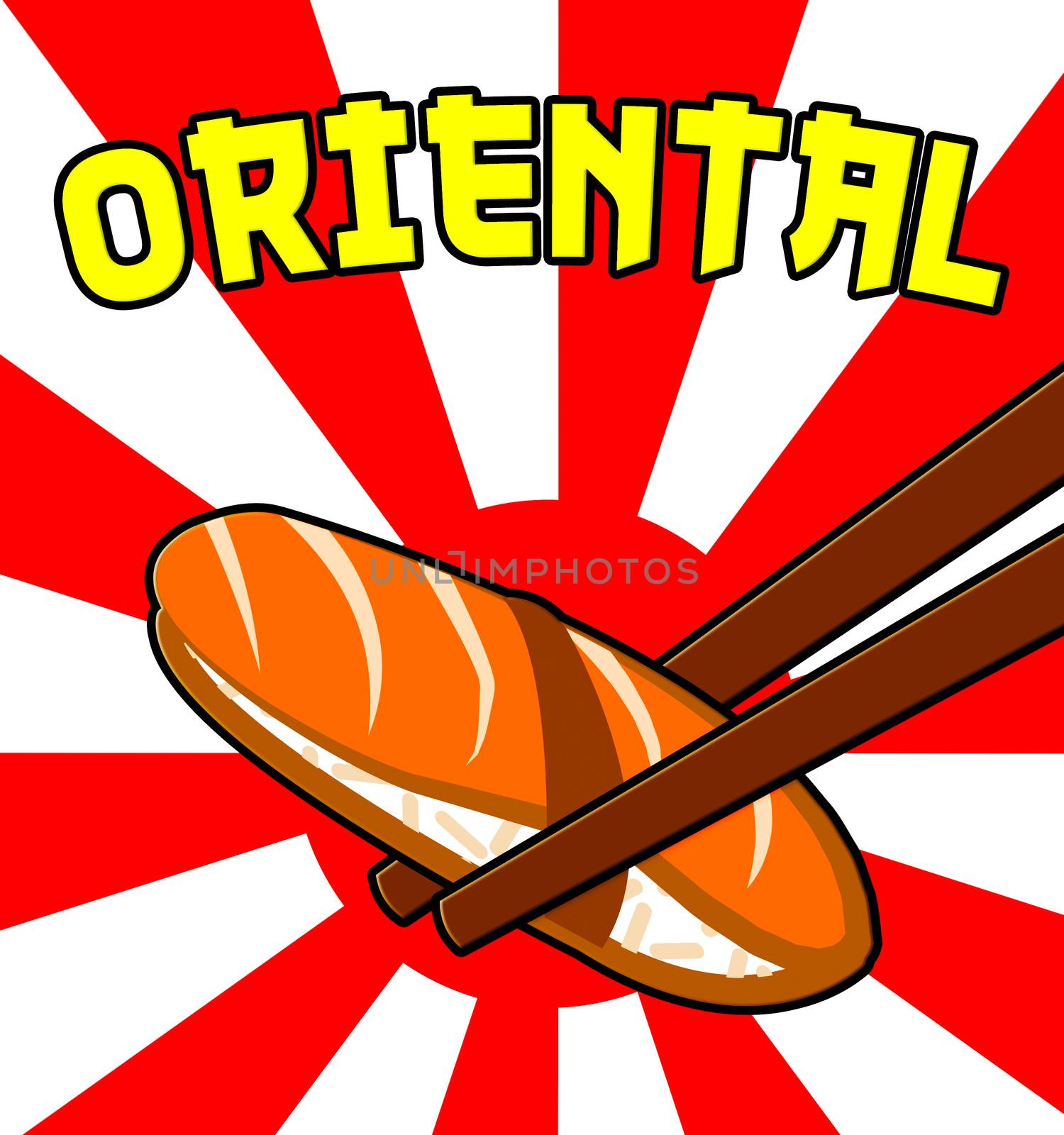 Oriental Sushi Showing Japan Cuisine 3d Illustration