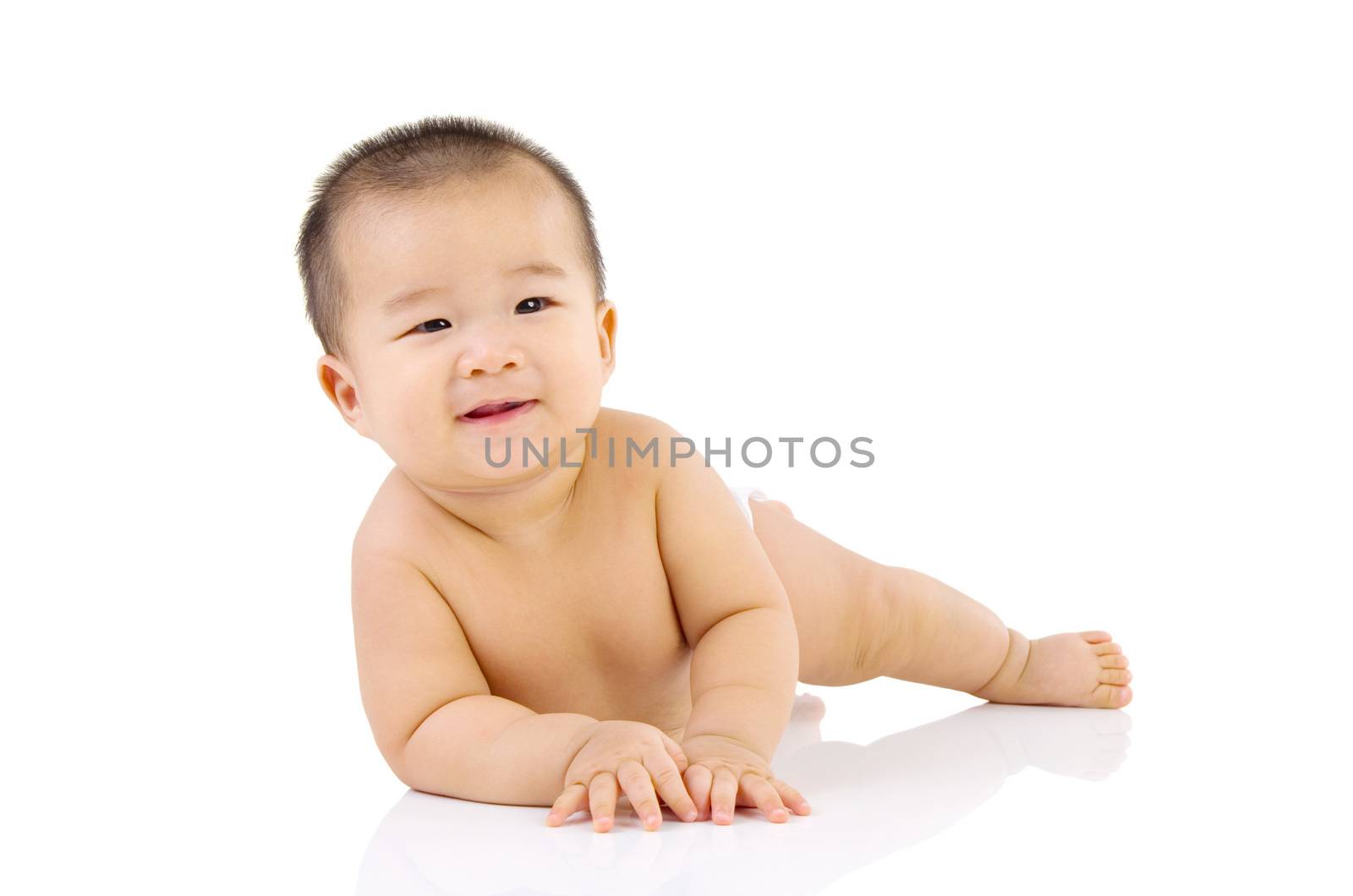 crawling cute asian baby boy in the studio