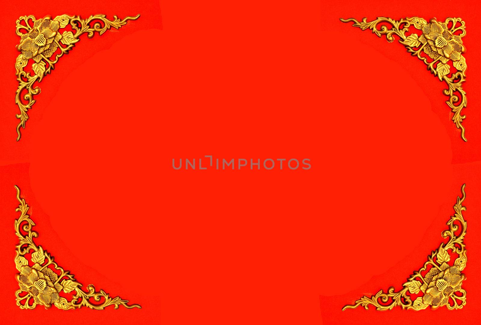 beautiful frame with floral pattern carving on red background