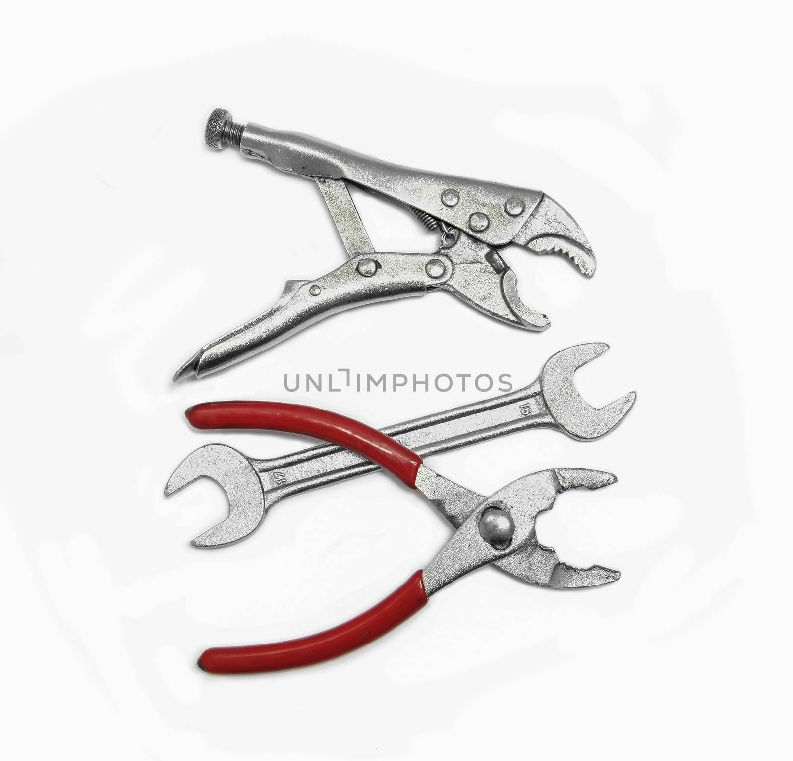 steel pliers and wrench for fix and useful on white background