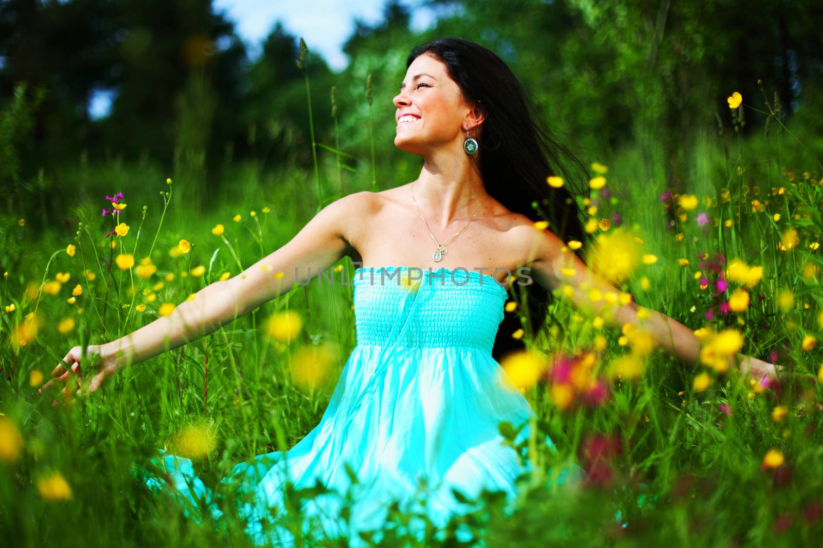 woman on summer flower field by Yellowj