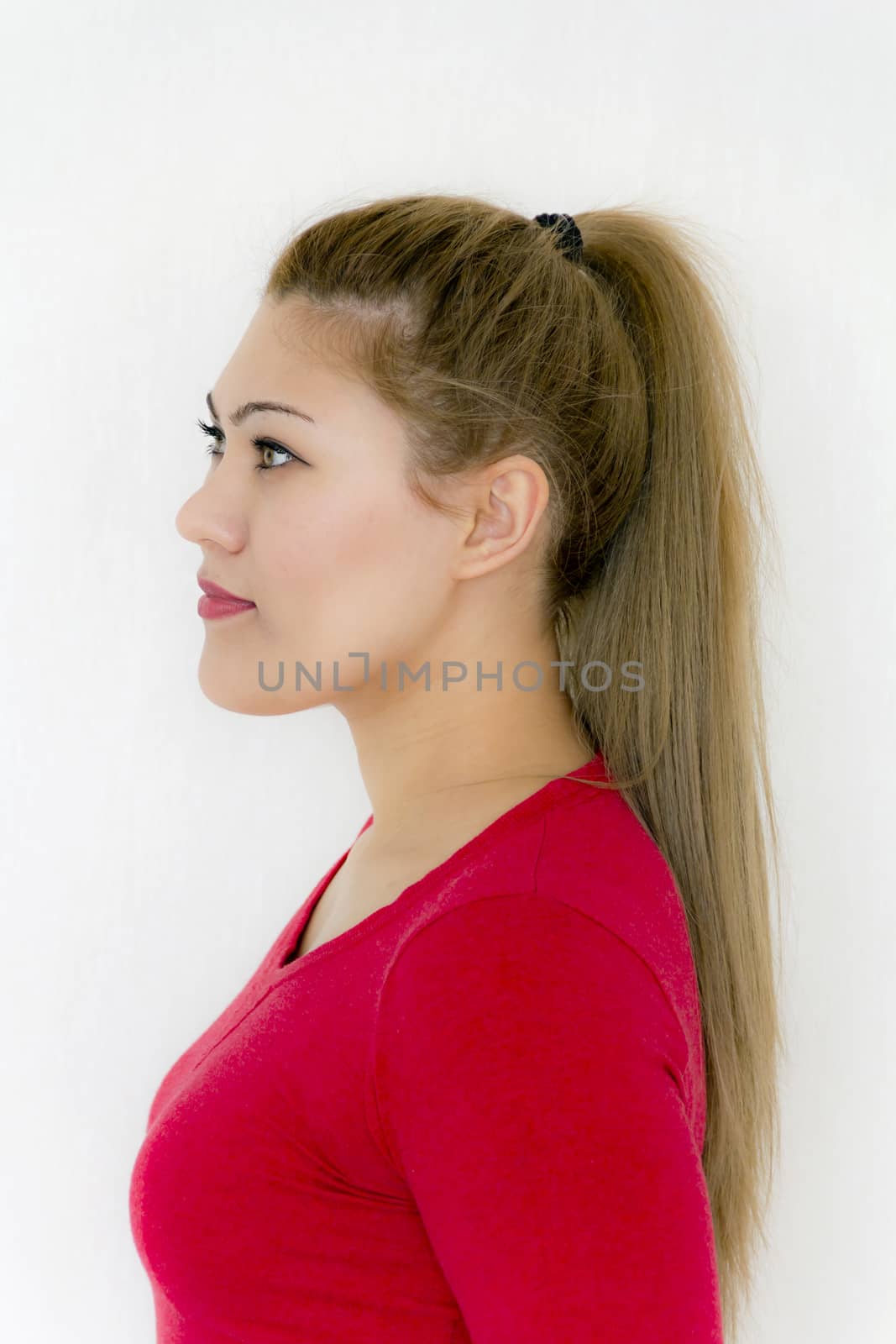 Ponytail Hairstyle. Beauty Fashion Model Girl with Long Healthy Straight Brown Hair. Beautiful Woman with brown long Healthy Smooth Straight hair