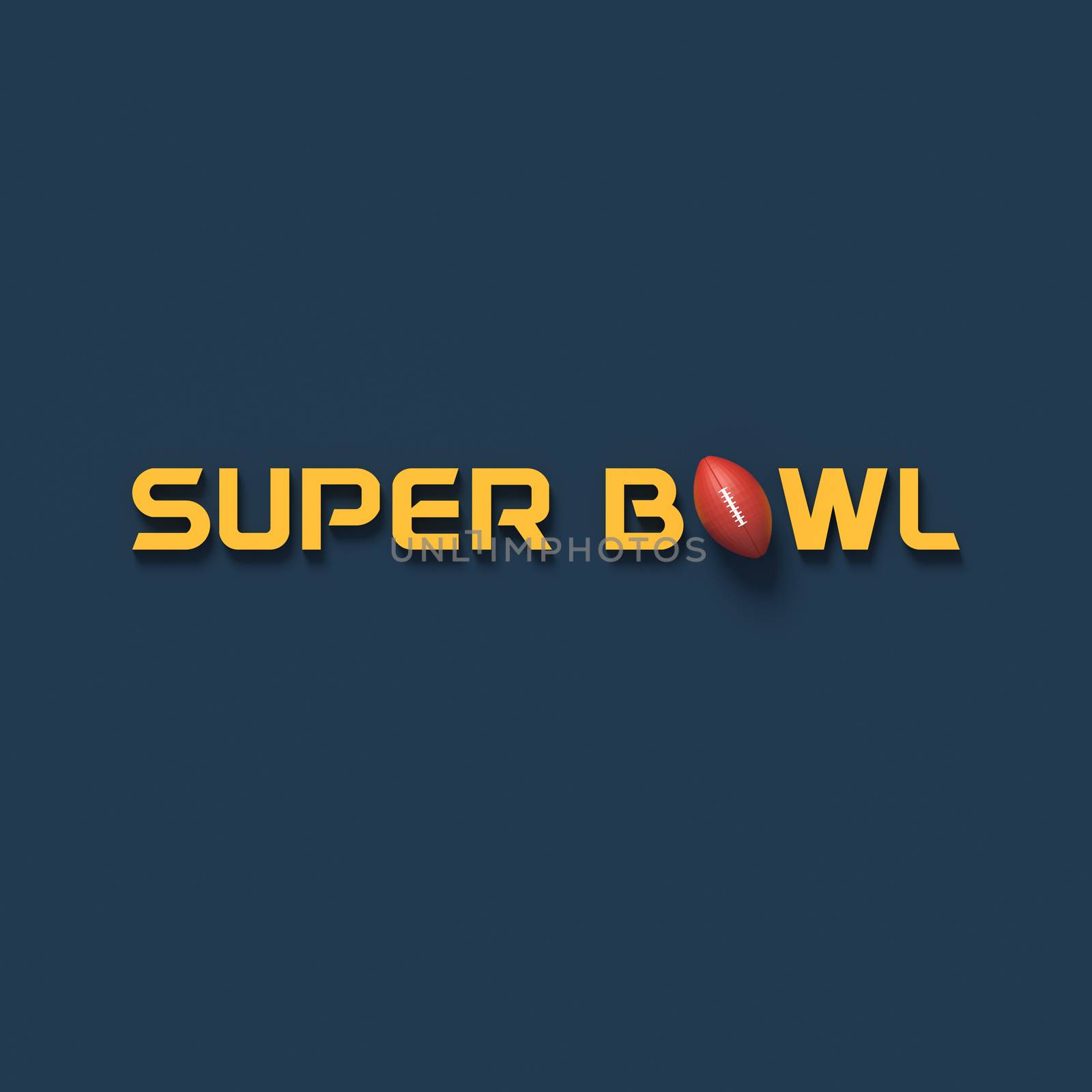 COLOR PHOTO OF 3D RENDERING WORDS 'SUPER BOWL' AND RUGBY BALL ON PLAIN BACKGROUND
