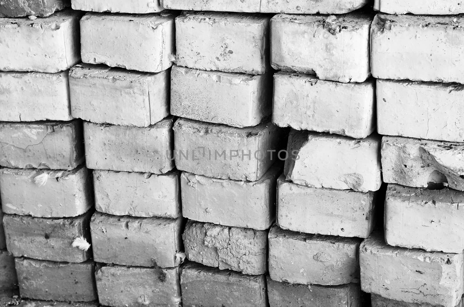 Pile of old bricks black and white theme