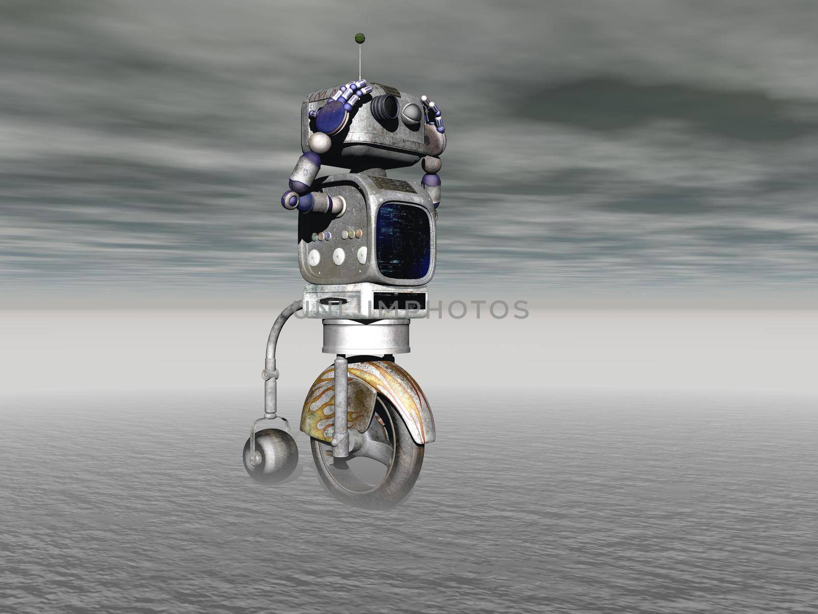 Robot and a human in competition - 3d rendering by mariephotos