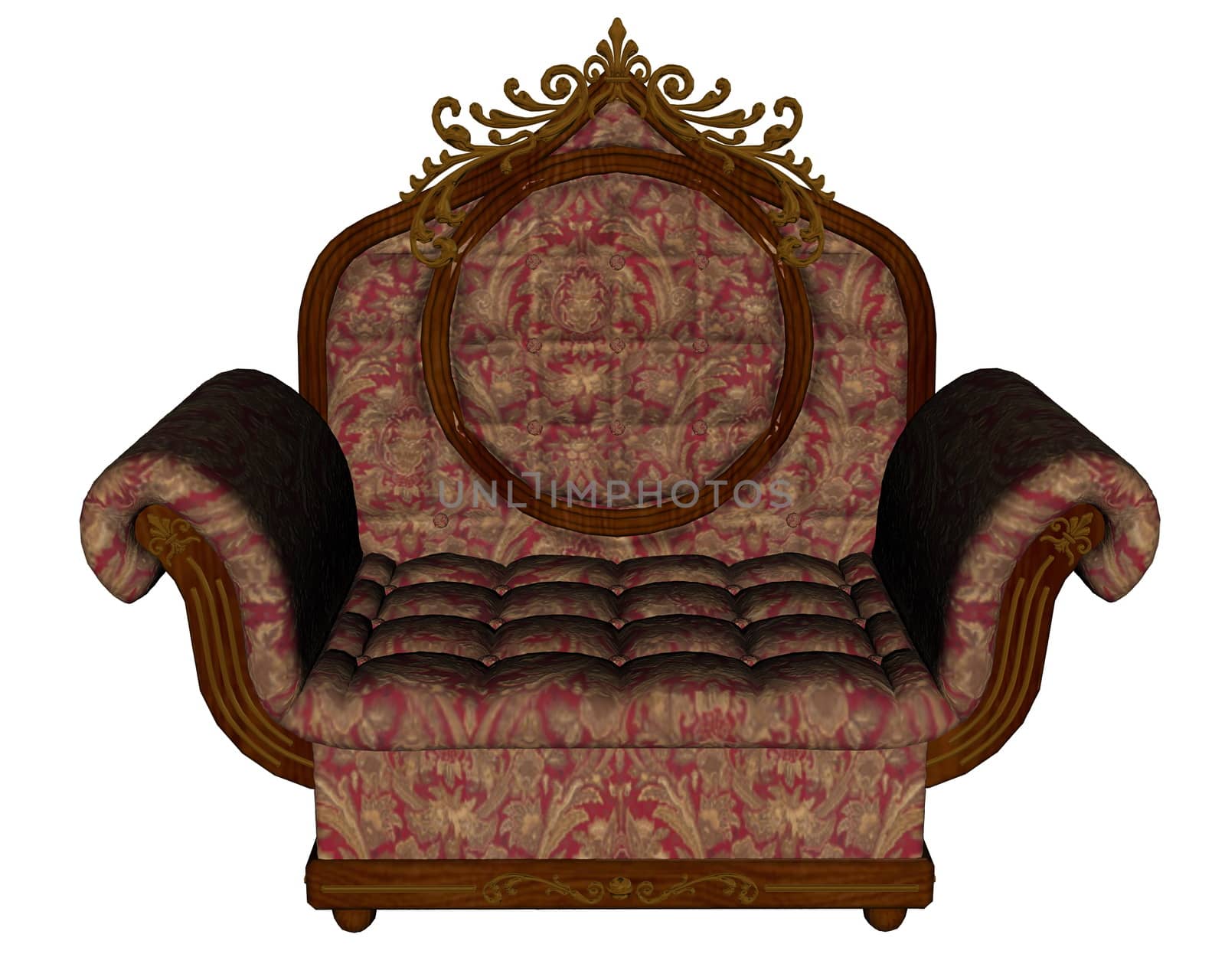 Red vintage armchair isolated in white background - 3D render