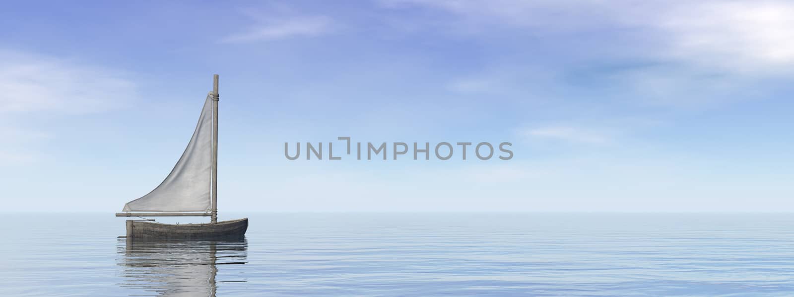 Small sailing boat on the ocean by day - 3D render