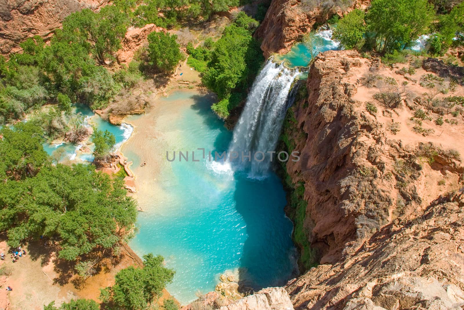 Havasu Falls in the daytime from the mesa above the falls. Wonderfull shadow from the sunlight in the spring.