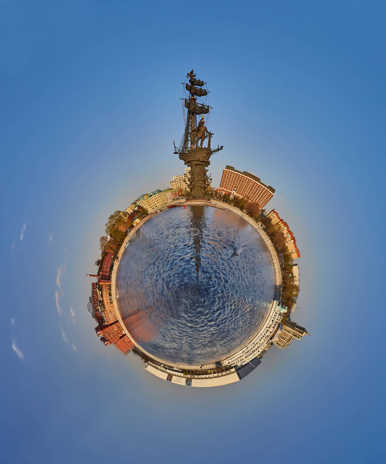 Small planet - Moscow river with Peter the great monument by rasika108