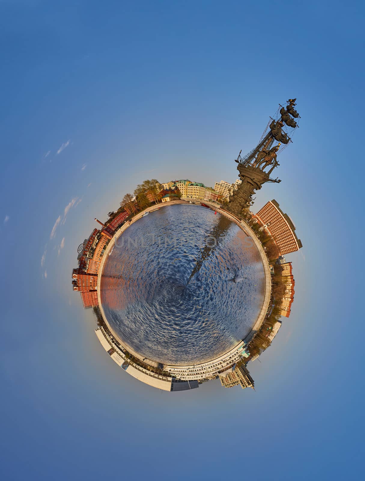 Small planet - Moscow river with Peter the great monument