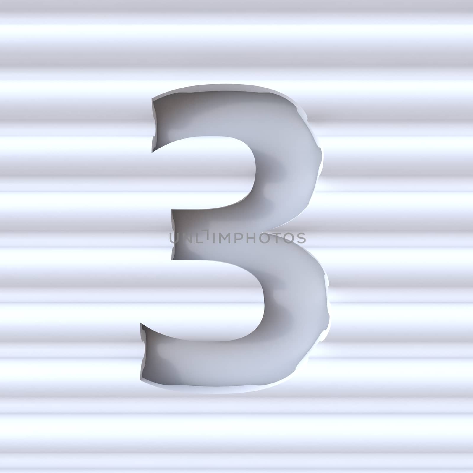 Cut out font in wave surface NUMBER 3 THREE 3D rendering illustration