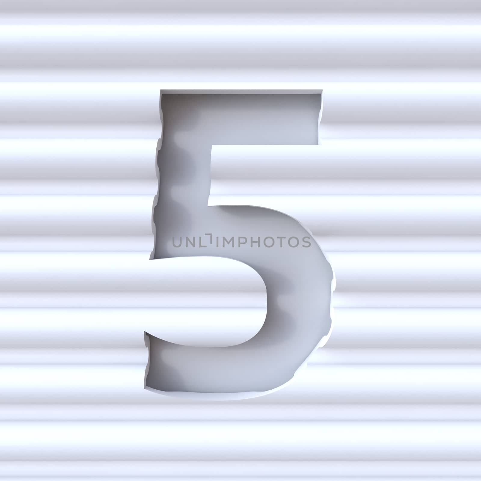 Cut out font in wave surface NUMBER 5 FIVE 3D rendering illustration