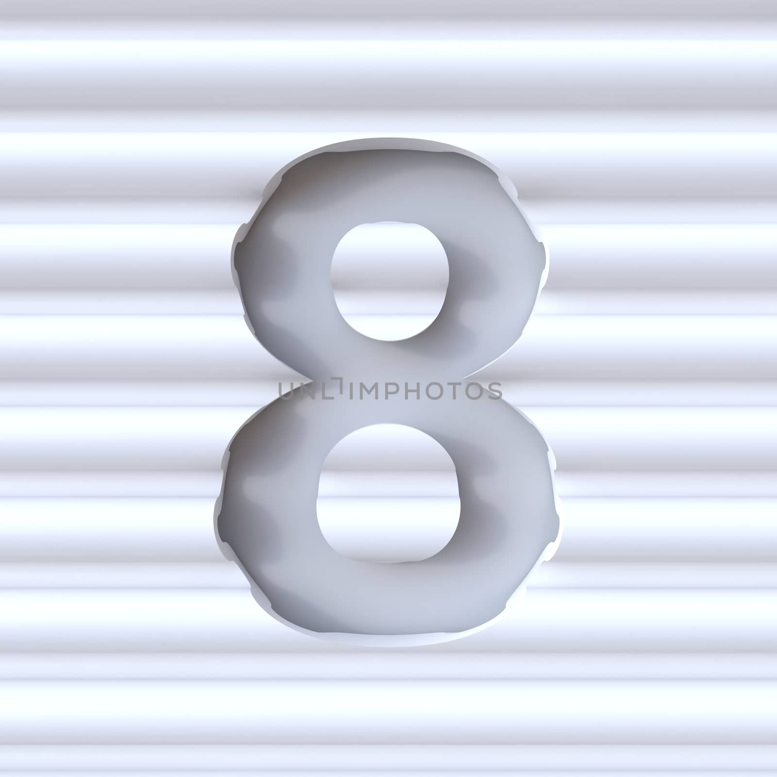 Cut out font in wave surface NUMBER 8 EIGHT 3D rendering illustration