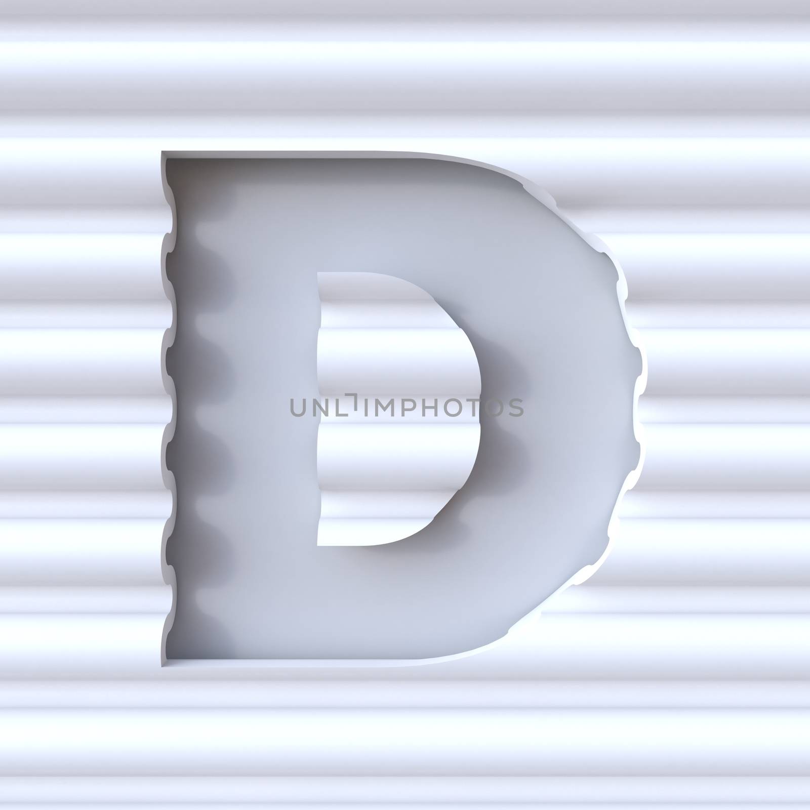 Cut out font in wave surface LETTER D 3D rendering illustration